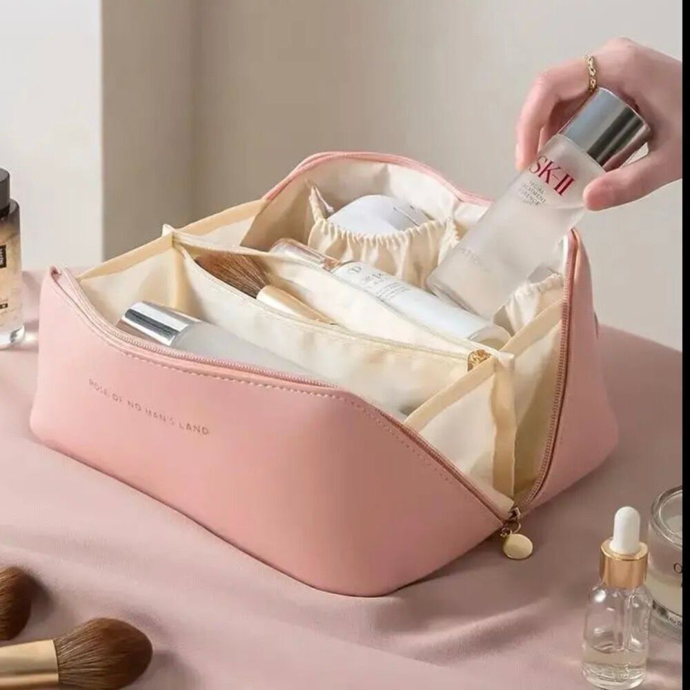 NWT Gorgeous Big Pink Multi Compartments Travel Organizer Makeup Cosmetics Bag